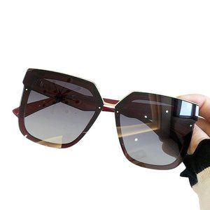 Sunglasses Square Women Luxury Designer Oversized Red (Blood) Gold Gray Lens